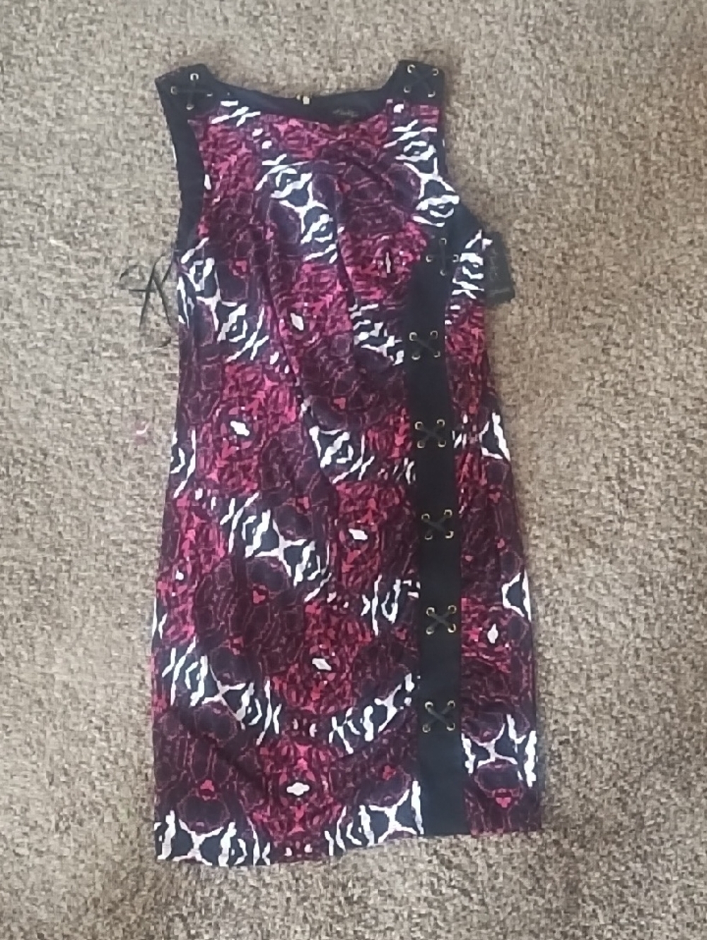#0029 Thalia Sodi Black and Red Floral Lace-Trim Mini Dress